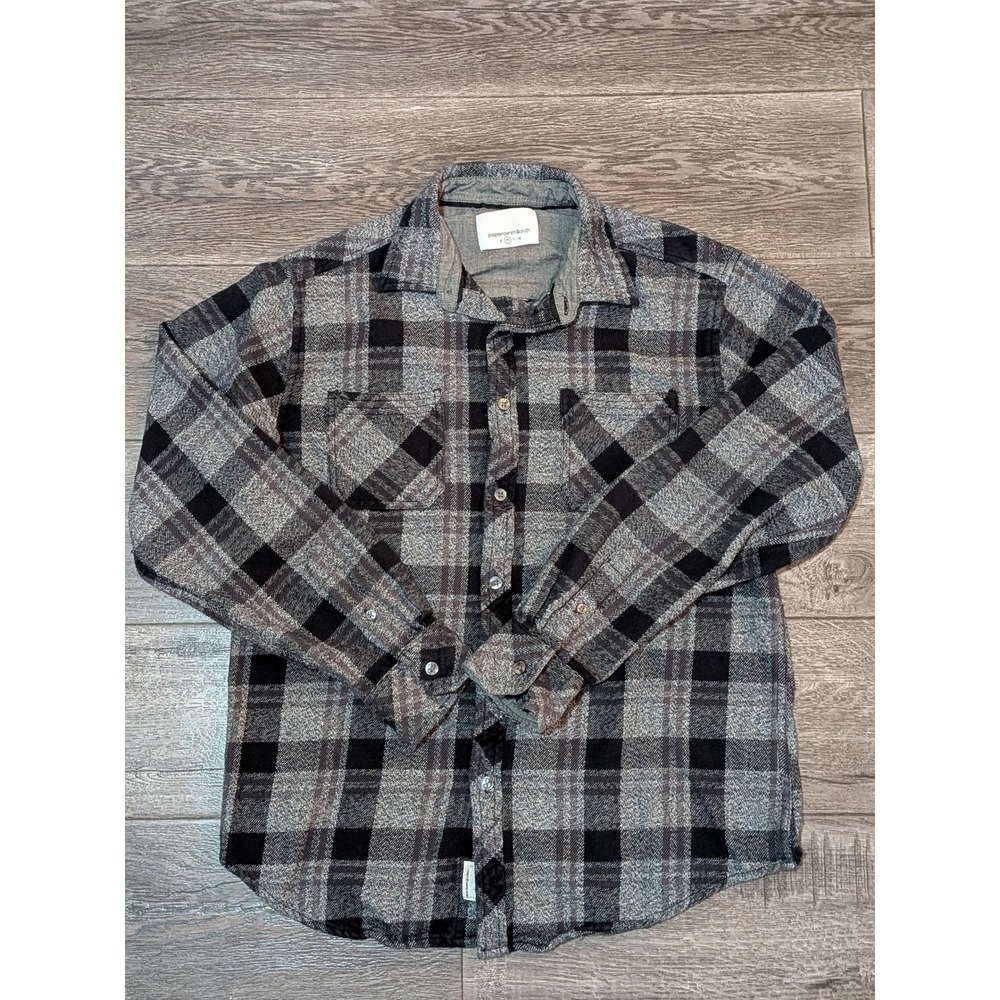 Paperdenim&cloth Mens Gray Black Plaid Flannel Button Down Shirt Size Medium